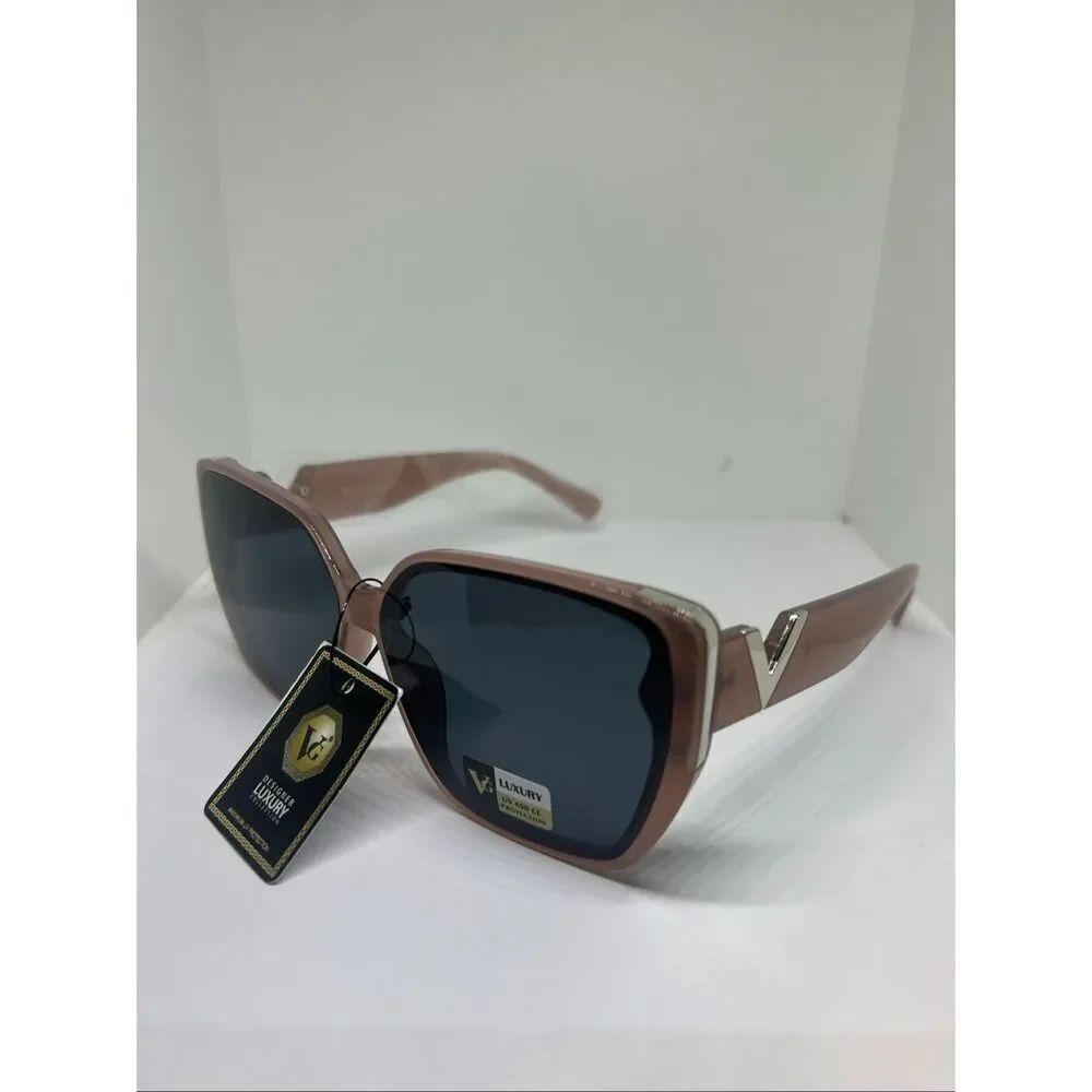VG Luxury Oversized Mauve Sunglasses Gold V Accent UV400 Designer Style